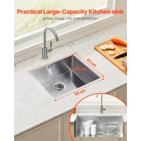 50cm Kitchen Sink Undermount Single Bowl Drop-In Basin Stainless Steel Bar