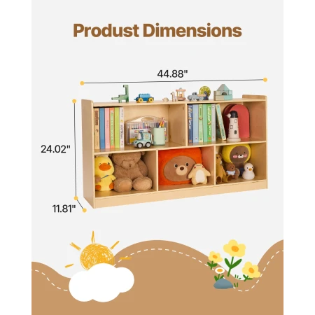 Montessori Bookshelf, 1140 mm Width Toy Storage Organizer, 5-Section Kids Display Storage Cabinet, Daycare Furniture, Kids Books