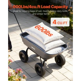 Garden Dump Cart, 272 kg Poly Dump Cart, Garden Carts Dumps Wagon with 90° Quick-Dumps Mechanism, 180° Swivel Wheels, 270° Flexi