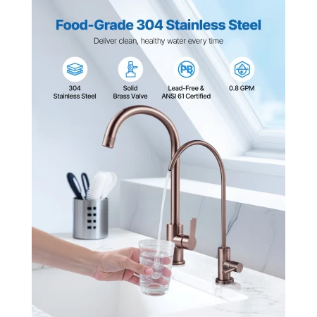 Ro Water Faucet, Lead-Free Stainless Steel Faucet, Drinking Water Faucets with Solid Brass Valve, Anti-Rust & Durability Drinkin