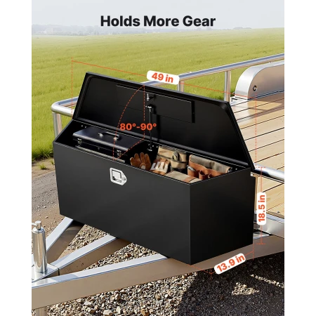 Trailer Tongue Box, 1245 x 353 x 470 mm Steel Trailer Tongue Tool Box, Heavy Duty Storage Organizer with Lock and Keys, Utility 