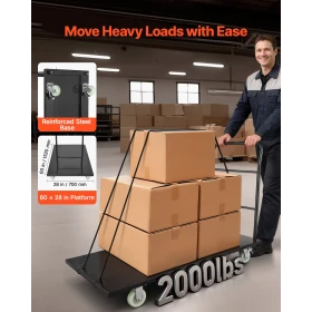 Heavy Duty Platform Truck, 907.18 kg Capacity, Industrial Steel Flatbed Cart with Swivel Wheels and Handle, Platform Hand Push T