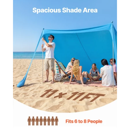 Beach Tent Sun Shelter, UPF50+ Sun Protection, 2 m Tall, 3.4 x 3.4 m, Easy Pop Up Beach Canopy with Sandbags, Stability Poles, S