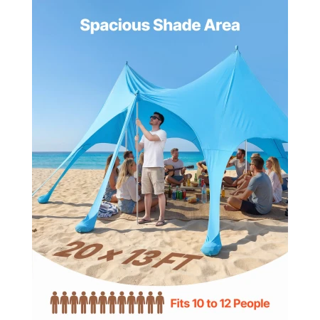 Beach Tent Sun Shelter, UPF50+ Sun Protection, 2.8 m Tall, 6.1 x 4 m, Easy Pop Up Beach Canopy with Sandbags, Stability Poles, S