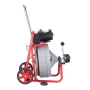 Drain Cleaner Machine 30m x 13mm, Auto Feed Sewer Snake Drain Auger on Wheels, Portable Drain Cleaning Machine with 8 Cutters & 