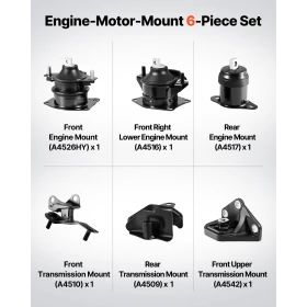 Engine Motor Mount and Transmission Mount Kit Replacement, Set of 6, Compatible with 2003–2007 Honda Accord 2.4L L4, Replace OE 