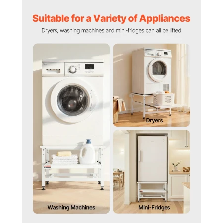 Laundry Pedestal, 410 mm Height, Washer and Dryer Pedestals with Pull-out Tray, 318 kg Weight Load Capacity, Non-Slip Feet, Heav