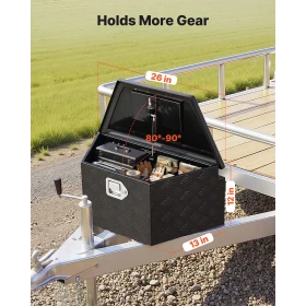 Trailer Tongue Box, 660 x 330 x 305 mm Aluminum Trailer Tongue Tool Box, Heavy Duty Storage Organizer with Lock & Keys, Utility 