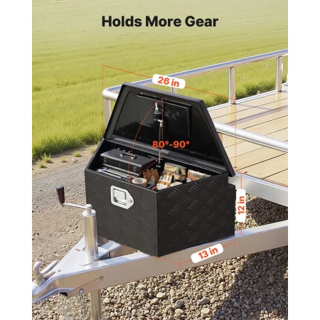 Trailer Tongue Box, 660 x 330 x 305 mm Aluminum Trailer Tongue Tool Box, Heavy Duty Storage Organizer with Lock & Keys, Utility 