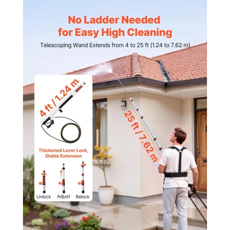 7.62 m Pressure Washer Telescoping Wand, with Power Washer Extension Wands & High Pressure Hose, Brush Head, 7 Nozzles, Hose Ada