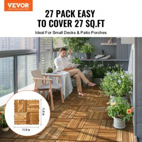 Interlocking Deck Tiles Solid Wood 27 Pack 12"x12" Camphor Pine for Porch