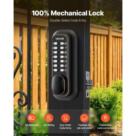 Mechanical Keyless Entry Door Lock, 2.0 Code Upgrade, 4-7 Digits Code, Double-Sided Push Button Combination Mechanical Keypad Do