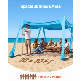 Beach Tent Sun Shelter, UPF50+ Sun Protection, 2 m Tall, 3x3 m, Easy Pop Up Beach Canopy with Sandbags, Stability Poles, Sand Sh