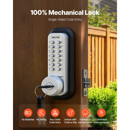 Mechanical Keyless Entry Door Lock, 2.0 Code Upgrade, 4-7 Digits Code, Single-Sided Push Button Combination Mechanical Keypad Do