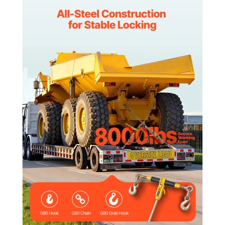 Ratchet Chain Binder, 5/16 in x 12.8 ft G80 Chains, 8000 lbs Working Load of Ratchet Load Binder, Chains and Binders Set, Tie Do