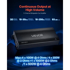 Car Audio Amplifier, 5-Channel Bridgeable Car Amplifier, Multichannel Class D Stereo Amp, Max. 4 x 100W at 4 Ohms / 4 x 200W at 