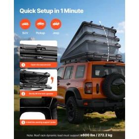 Rooftop Tent Hard Shell, 2-3 Person Aluminum Roof Top Tent Hardshell with Tri-Color LED Light, Thick Mattress & 1 Window, Waterp