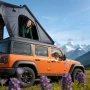 Rooftop Tent Hard Shell, 2-3 Person Aluminum Roof Top Tent Hardshell with Tri-Color LED Light, Thick Mattress & 1 Window, Waterp