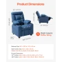 Kids Reclining Chair, Toddler Recliner with Cup Holders and Pockets, 107° to 126° Adjustable Backrest, Breathable Polyester Fabr
