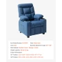 Kids Reclining Chair, Toddler Recliner with Cup Holders and Pockets, 107° to 126° Adjustable Backrest, Breathable Polyester Fabr