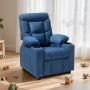 Kids Reclining Chair, Toddler Recliner with Cup Holders and Pockets, 107° to 126° Adjustable Backrest, Breathable Polyester Fabr