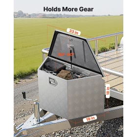 Trailer Tongue Box, 838 x 483 x 457 mm Aluminum Trailer Tongue Tool Box, Heavy Duty Storage Organizer with Lock & Keys, Utility 