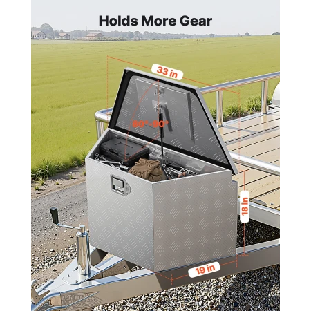 Trailer Tongue Box, 838 x 483 x 457 mm Aluminum Trailer Tongue Tool Box, Heavy Duty Storage Organizer with Lock & Keys, Utility 