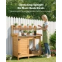 Potting Bench Table, Outdoor Gardening Wooden Workstation with 112 x 46.5 cm Galvanized Iron Tabletop, Garden Work Station with 
