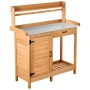 Potting Bench Table, Outdoor Gardening Wooden Workstation with 112 x 46.5 cm Galvanized Iron Tabletop, Garden Work Station with 