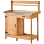 Potting Bench Table, Outdoor Gardening Wooden Workstation with 112 x 46.5 cm Galvanized Iron Tabletop, Garden Work Station with 