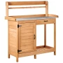 Potting Bench Table, Outdoor Gardening Wooden Workstation with 112 x 46.5 cm Galvanized Iron Tabletop, Garden Work Station with 