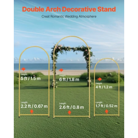 Wedding Arch Backdrop Stand, Set of 3, Metal Stable Stand with Case Connection & Chassis Crossbar Design, Easy-to-Assemble Gold 