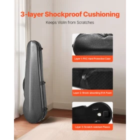 4/4 Full Size Violin Case, Built-in Hygrometer, Lightweight Portable Travel Carrying Bag, with Plush Lining, Dual Shoulder Strap
