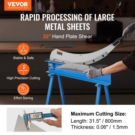 800mm Manual Hand Plate Shear for Metal Sheet Processing, Benchtop Cutter with Q235 Material, for Crafts Thick Steel Crafting, H