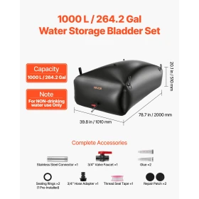 Water Storage Bladder, 1000L Portable & Collapsible Water Storage Bag, Wear-Resistant 1000D PVC Soft Waters Bag, Leakproof Campi