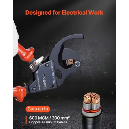 Ratcheting Cable Cutter, Spring Steel Blades with PVC-Coated Handles, Quick-Release Button, Heavy Duty Ratchet Cable Wire Cutter