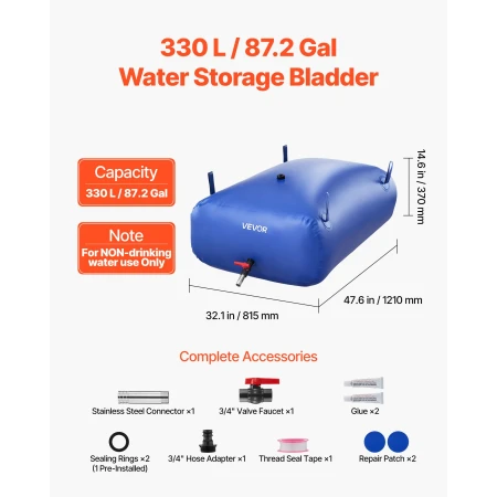 Water Storage Bladder, 330L Portable & Collapsible Water Storage Bag, Wear-Resistant 1000D PVC Soft Waters Bag, Leakproof Campin