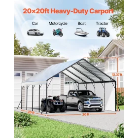 Kraftig metal carport, 5,8 x 6 x 3,77 m udendørs carport med