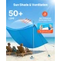 Beach Tent Sun Shelter, UPF50+ Sun Protection, 2 m Tall, 3 x 3 m, Easy Pop Up Beach Canopy with 8 Sandbags, Stability Poles, San