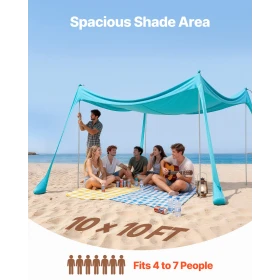 Beach Tent Sun Shelter, UPF50+ Sun Protection, 2 m Tall, 3 x 3 m, Easy Pop Up Beach Canopy with Sandbags, Stability Poles, Sand 