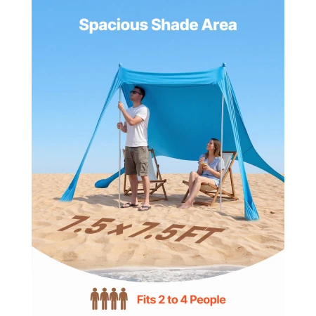 Beach Tent Sun Shelter, UPF50+ Sun Protection, 2 m Tall, 2.3 x 2.3 m, Easy Pop Up Beach Canopy with Sandbags, Stability Poles, S