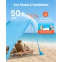 Beach Tent Sun Shelter, UPF50+ Sun Protection, 2 m Tall, 2.3 x 2.3 m, Easy Pop Up Beach Canopy with Sandbags, Stability Poles, S