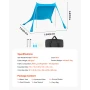 Beach Tent Sun Shelter, UPF50+ Sun Protection, 2 m Tall, 2.3 x 2.3 m, Easy Pop Up Beach Canopy with Sandbags, Stability Poles, S