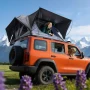 Rooftop Tent, 2-3 Person Foldable Aluminum Roof Top Tent with Tri-Color LED Light, Thick Mattress & 10 Windows, Waterproof Windp