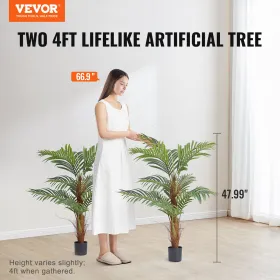 Artificial Palm Tree, 4 FT Tall Faux Plant, Secure PE Material & Anti-Tip Tilt Protection Low-Maintenance Plant, Lifelike Green 