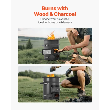 Camping Rocket Stove, Wood Burning Portable Rocket Stove with Carrying Bag for Backpacking, SPCC Steel, Double Door, Burn Twigs,