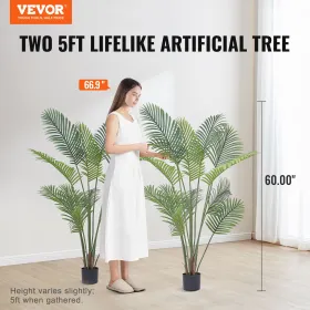 Artificial Palm Tree, 1.5m Tall Faux Plant, Secure PE Material & Anti-Tip Tilt Protection Low-Maintenance Plant, Lifelike Green