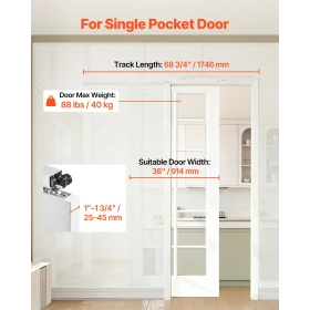 Sliding Pocket Door Hardware Track Kit, 1746 mm Pocket Door