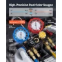AC Manifold Gauge Set for R134a R404A R1234yf R22 Refrigerant, 4 Way AC Gauge with 1.5m Hoses, Adapters, Quick Couplers, Can Tap
