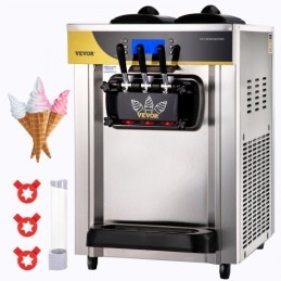 Commercial Ice Cream Maker, 22-30L/H Yield, 2200W Countertop Soft Serve Machine w/ 2x6L Hopper 2L Cylinder LCD Panel Puffing